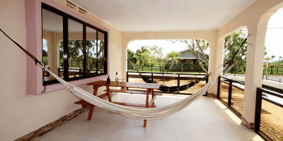 terrace with two hammocks